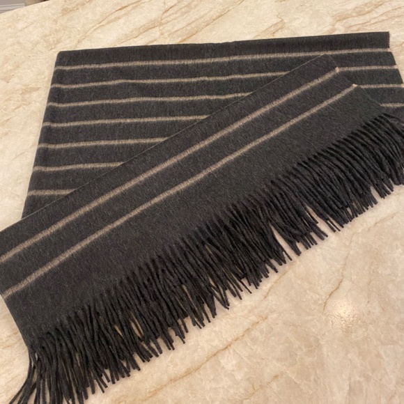 J. Crew Home Striped 100% Cashmere Throw Blanket - Grey/Tan NWOT - Picture 6 of 6